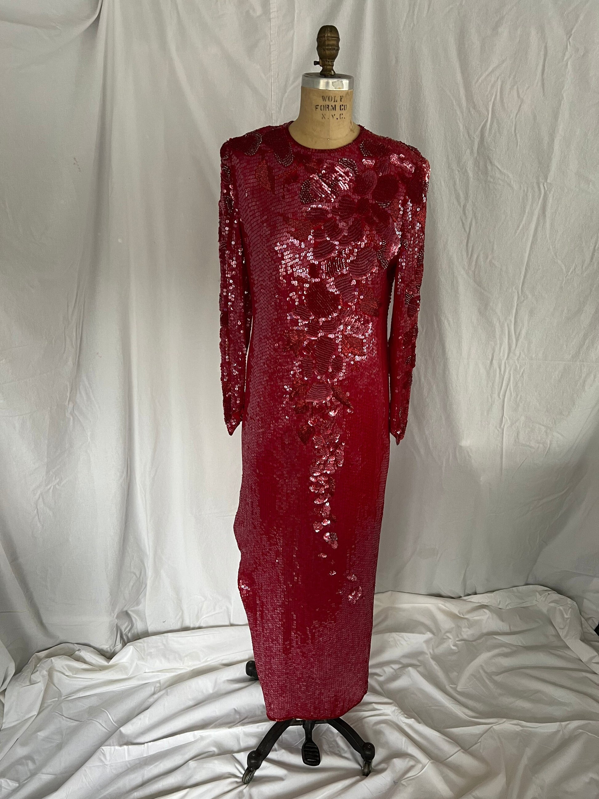 Hand beaded Long Sleeve Silk Gown