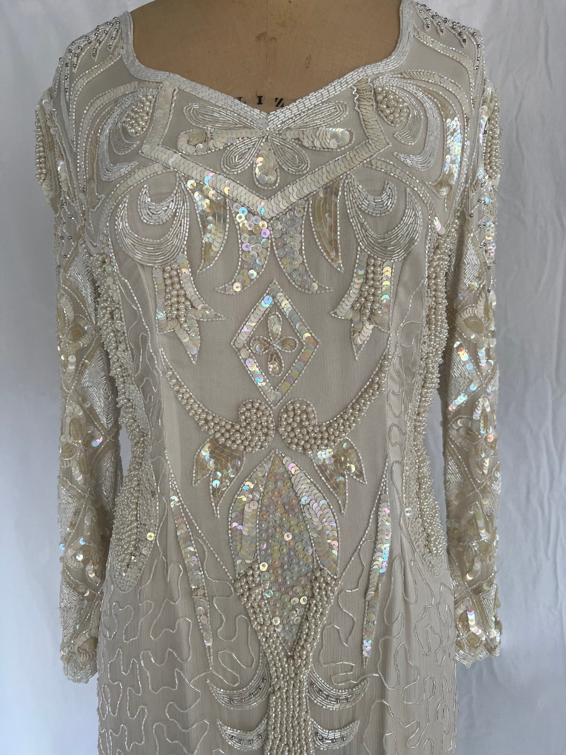1980s Silk Sequin & Beaded Dress with Original Tags
