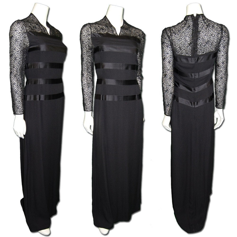 Evening Gown Black Silk with Embroidery