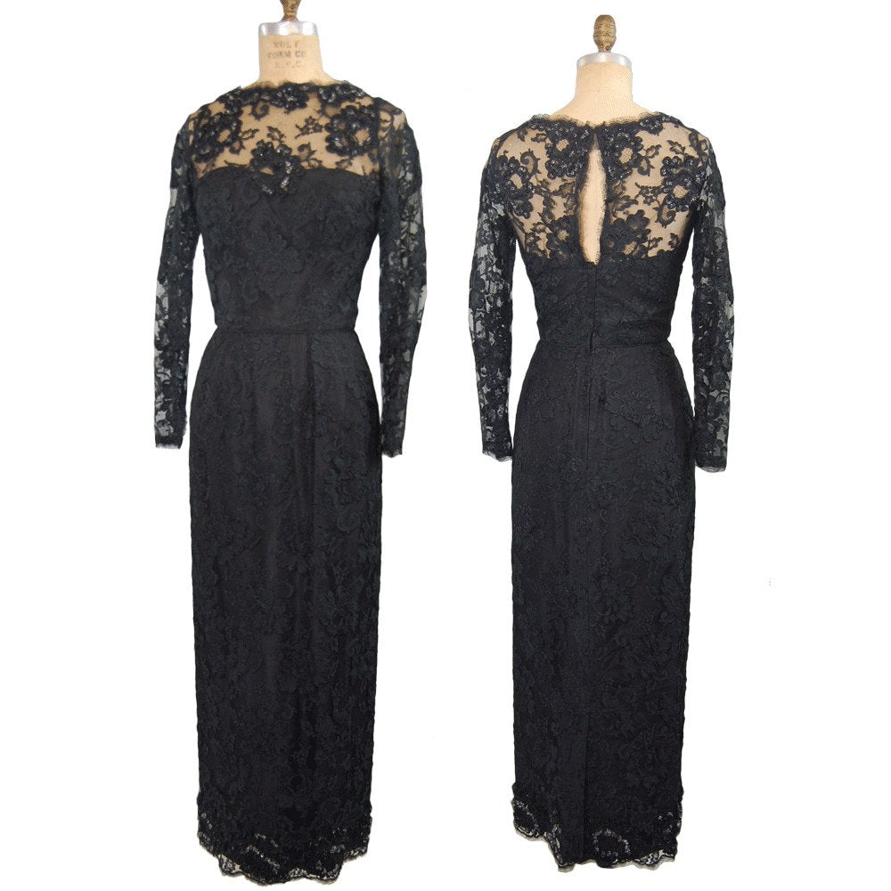 Black Beaded Lace Dress