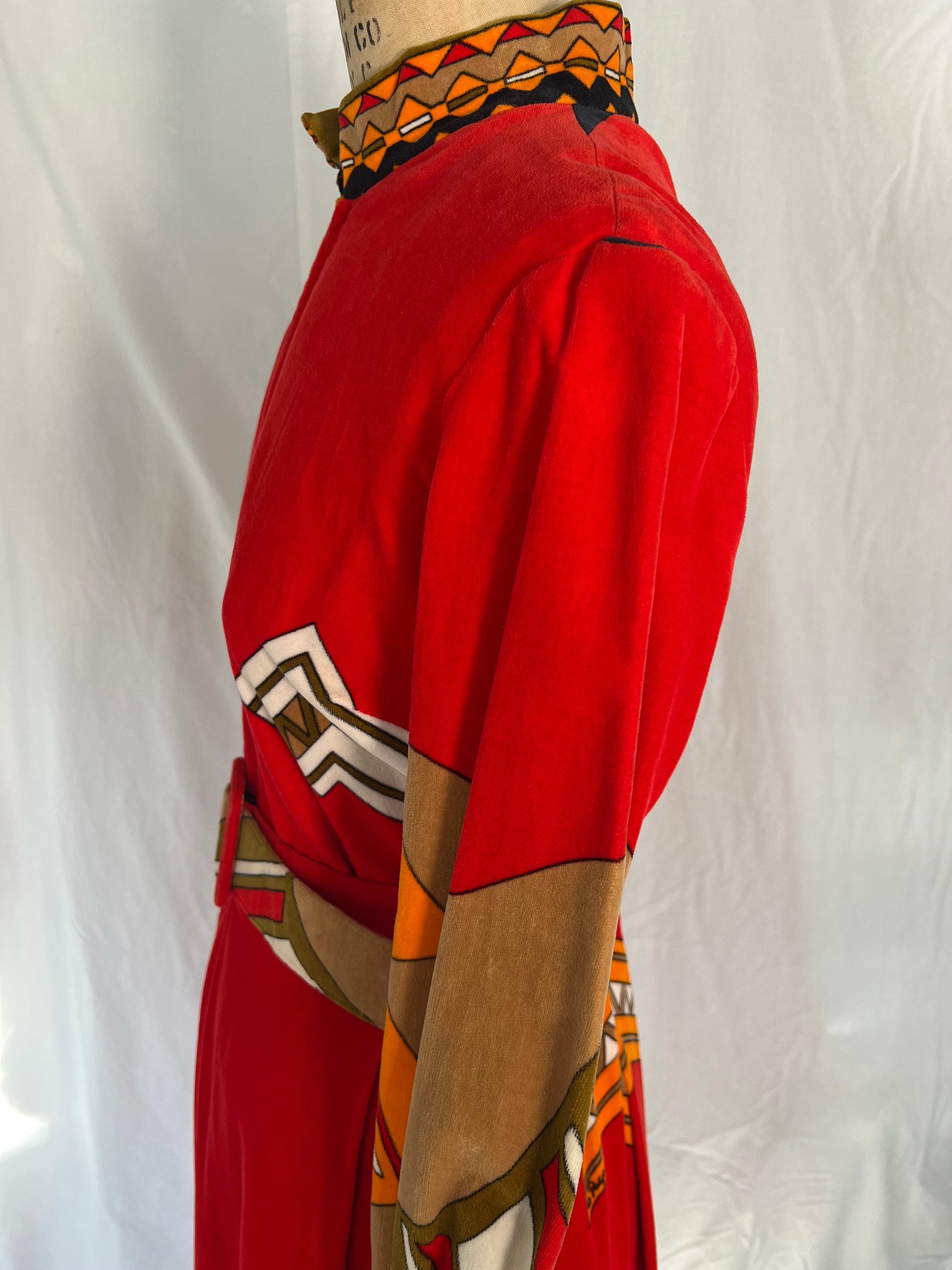 70s Red Abstract Print Dress