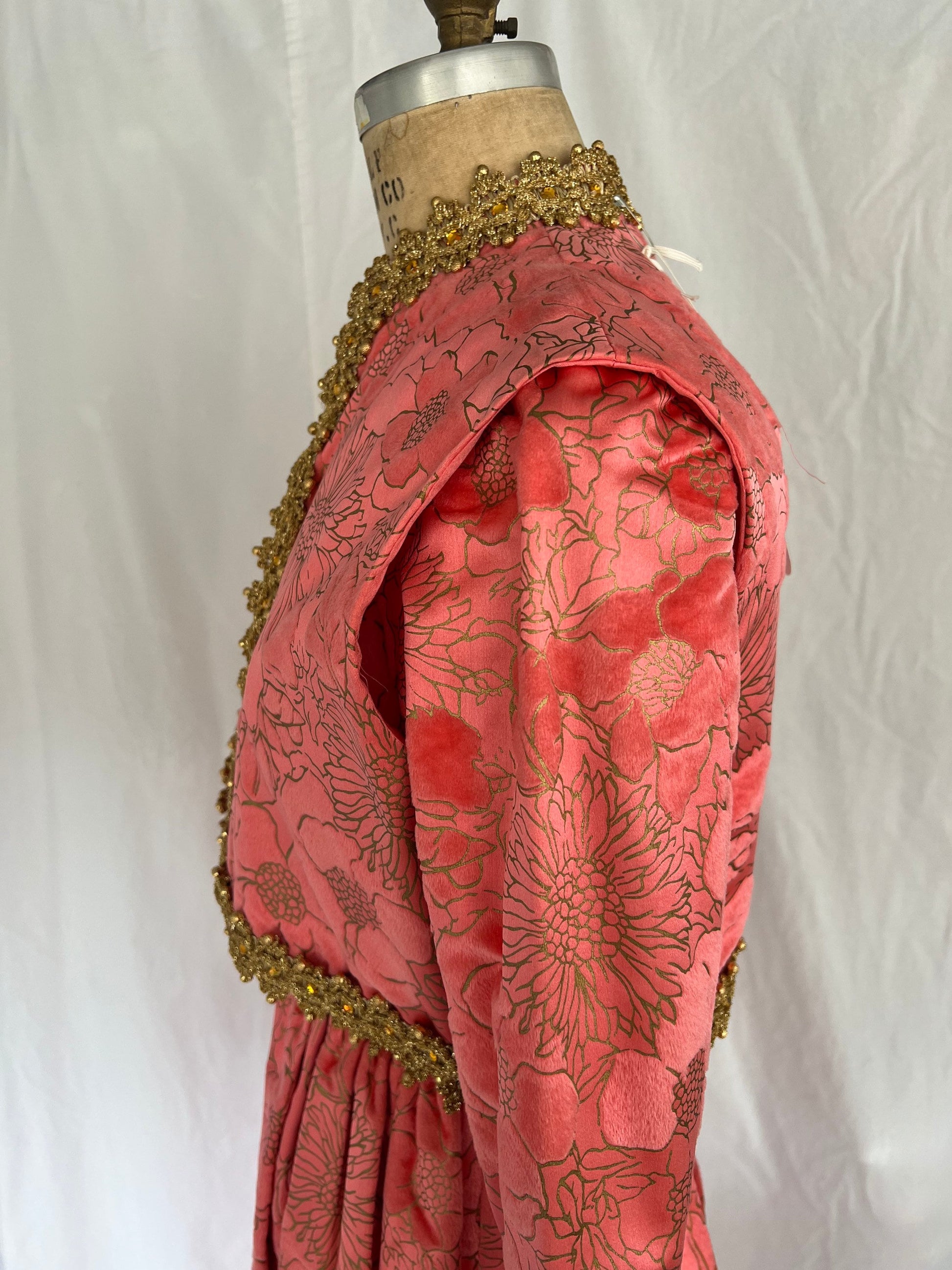1960s Pink Silk Flocked Evening Gown