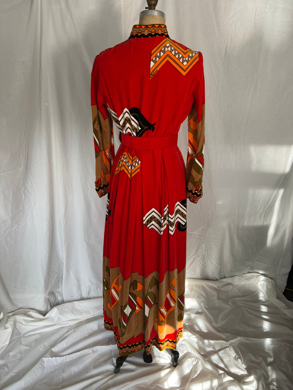 70s Red Abstract Print Dress