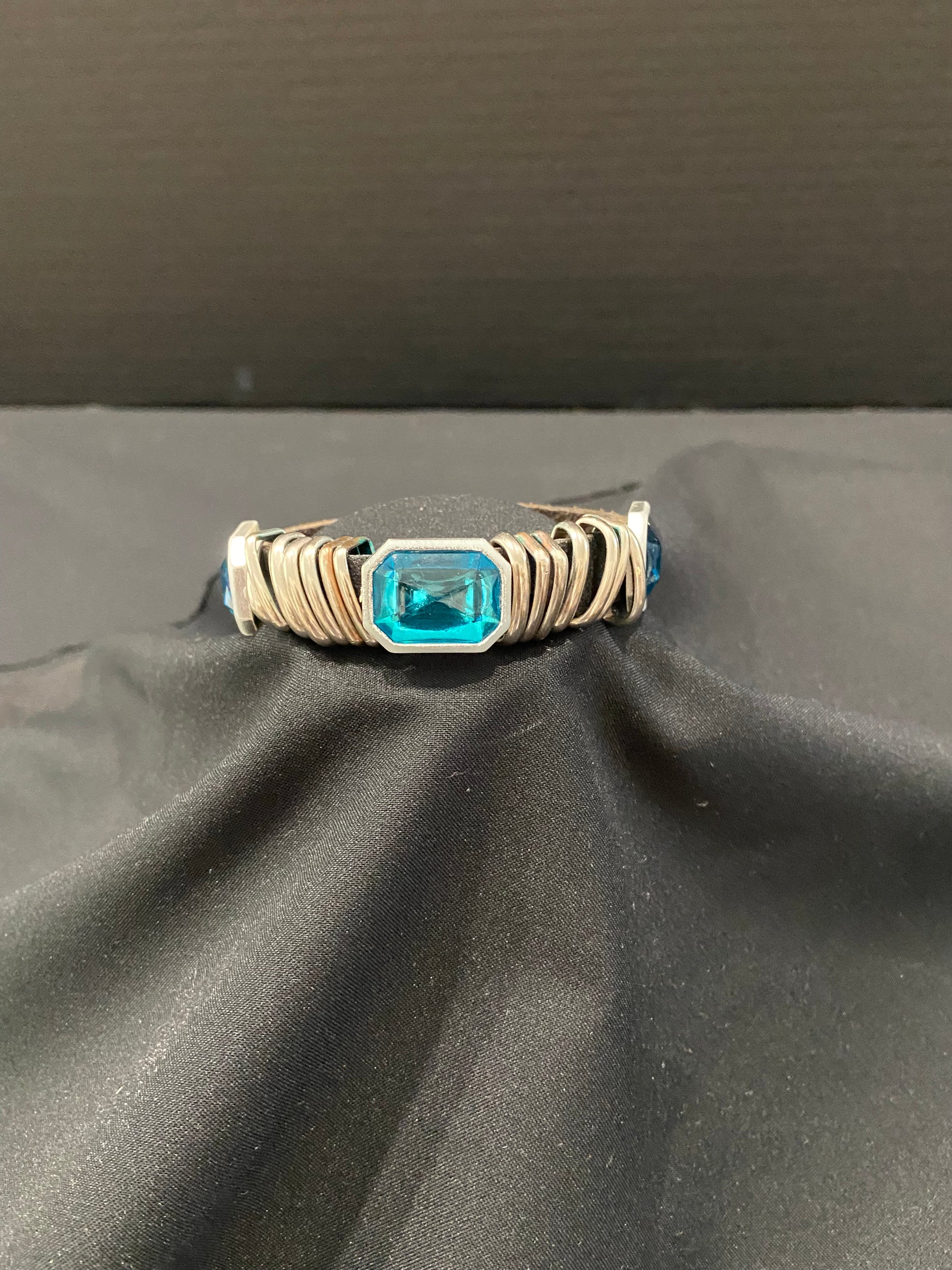Leather Wristband with Turquoise Stones