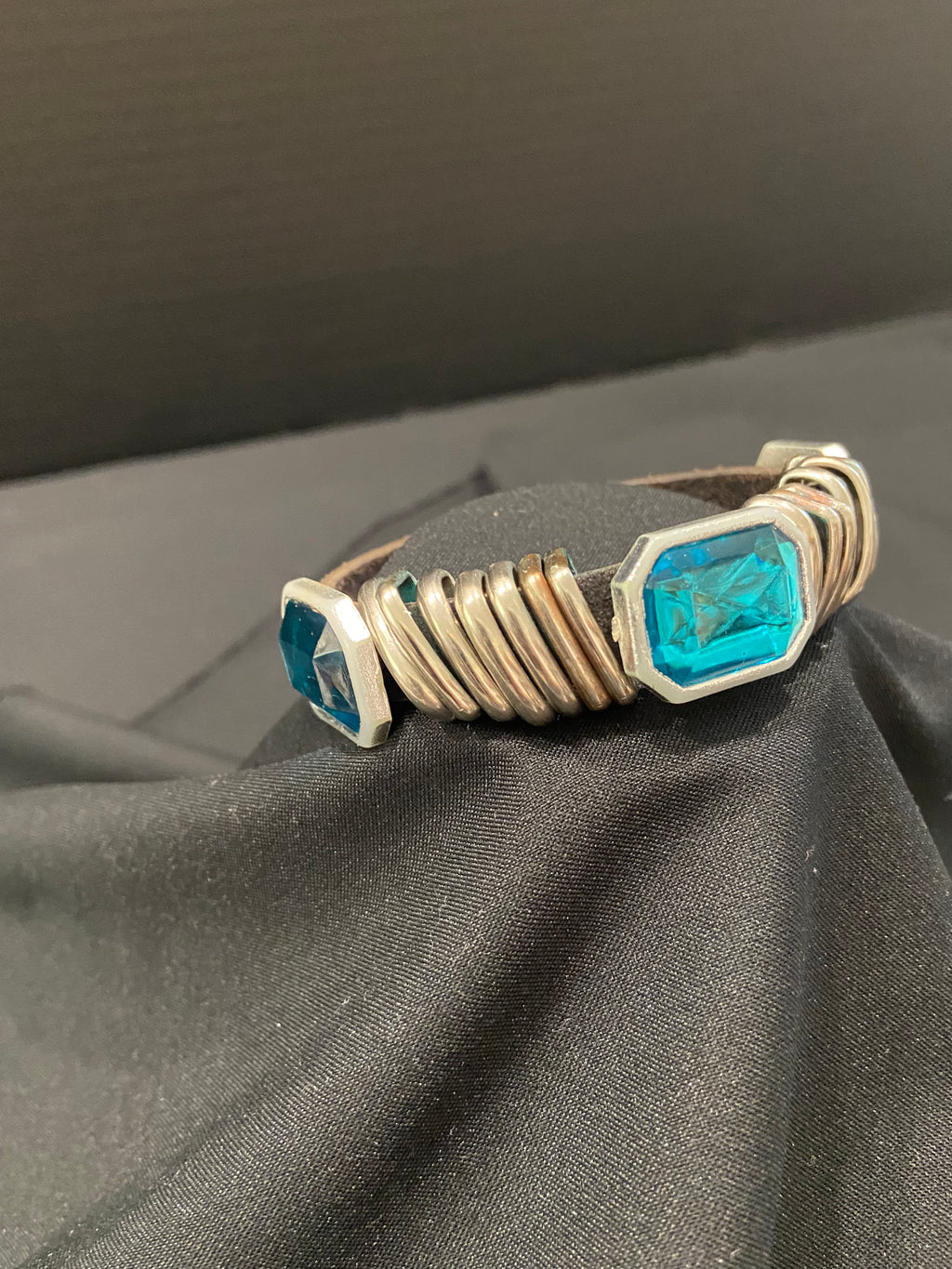Leather Wristband with Turquoise Stones