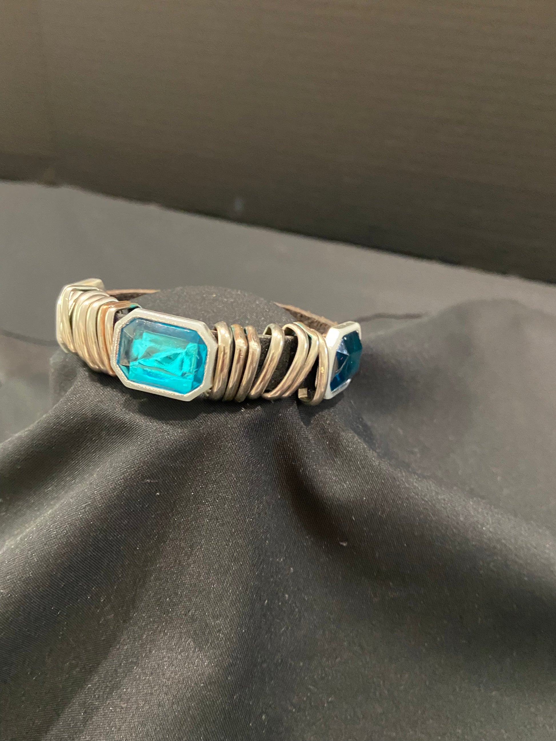 Leather Wristband with Turquoise Stones