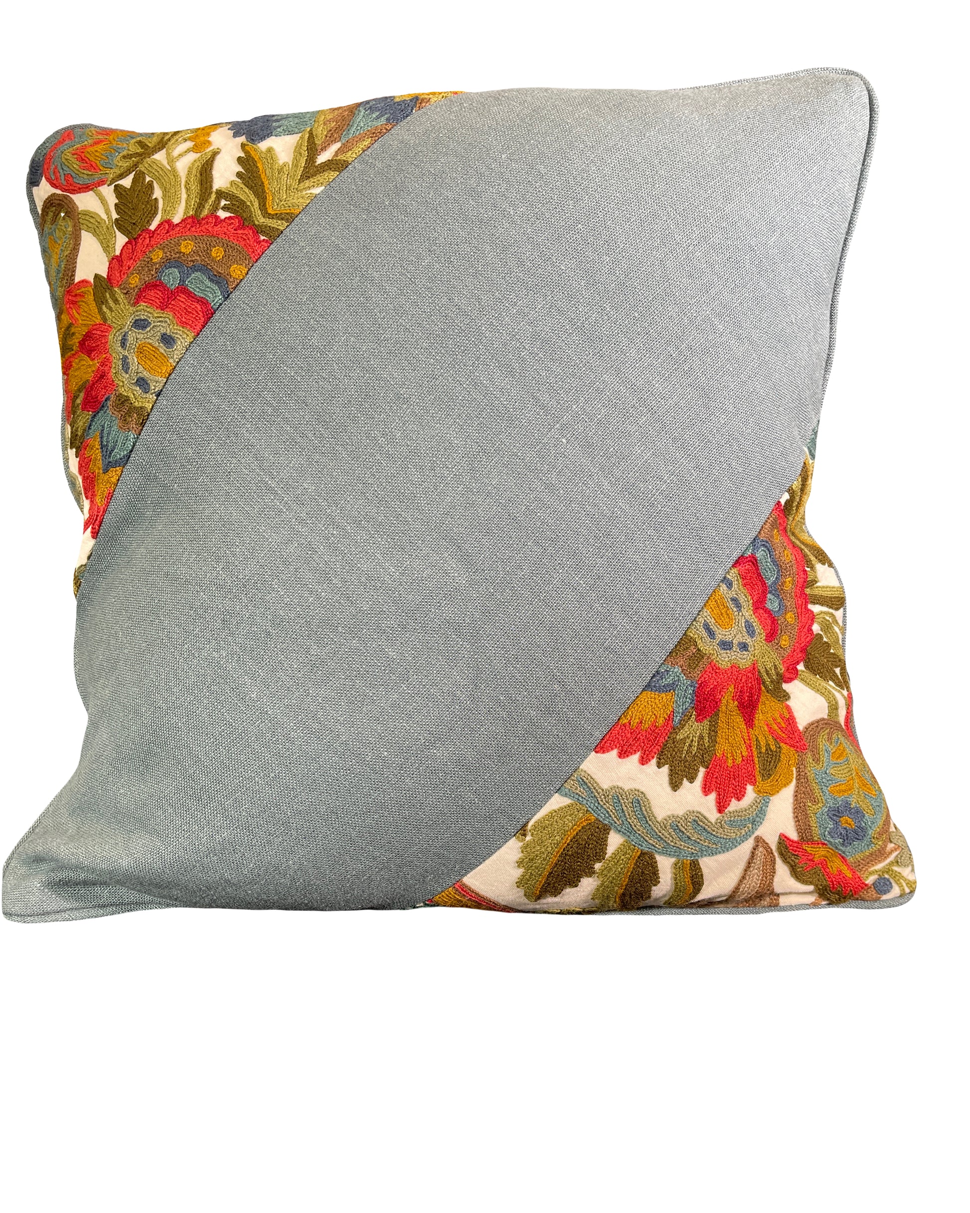 Pillow Cover, Set of 2, wool embroidery on linen ground