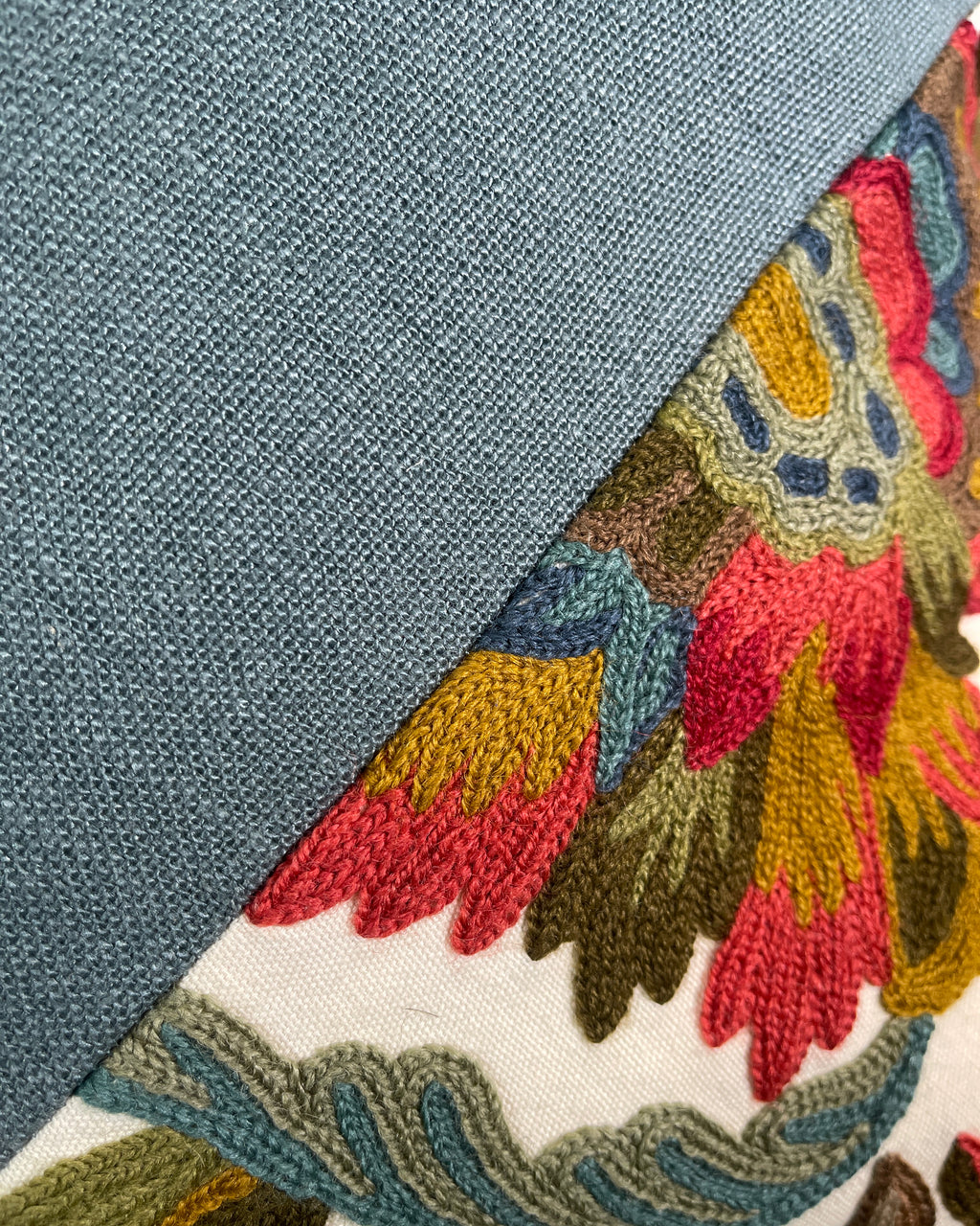 Pillow Cover, Set of 2, wool embroidery on linen ground