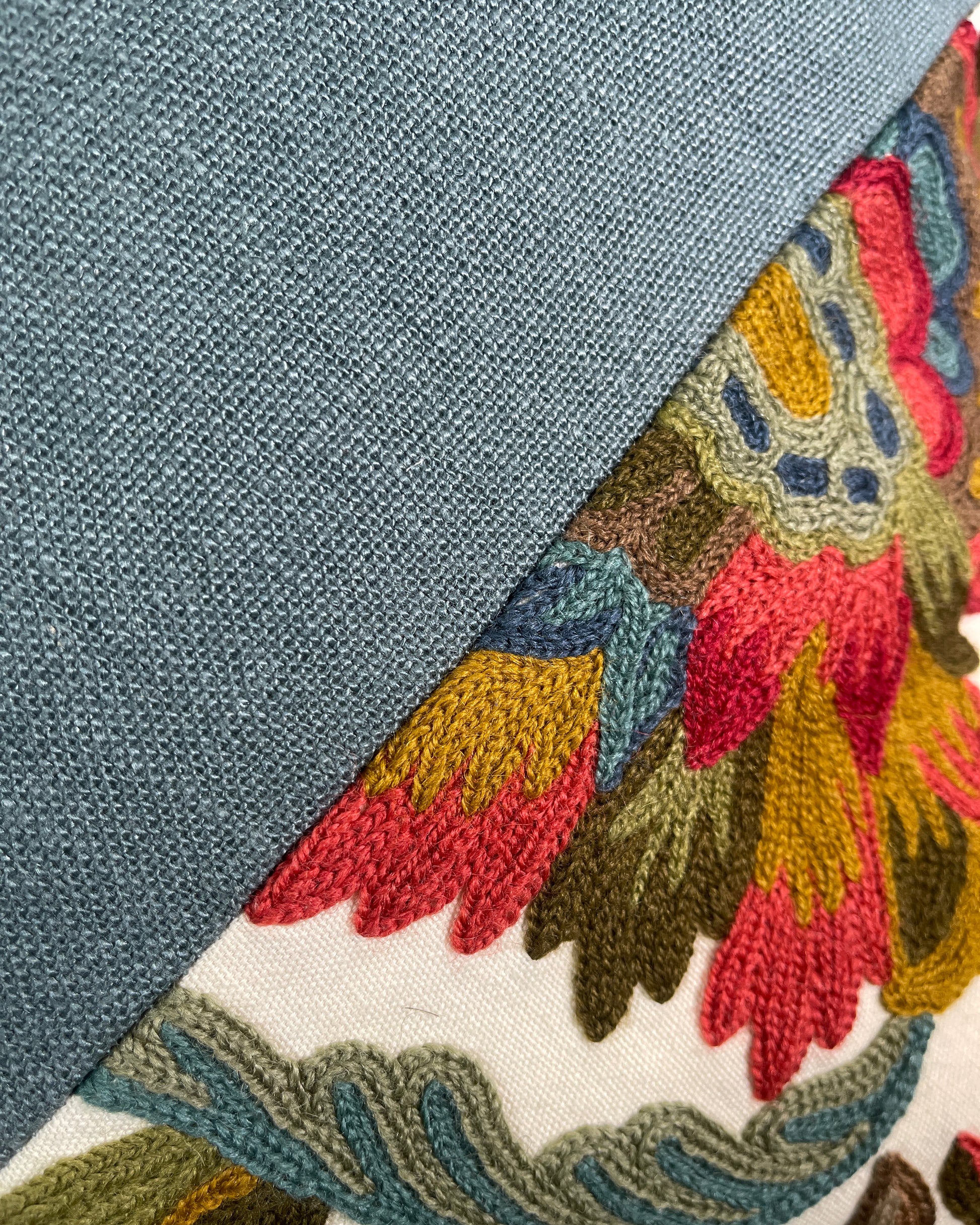 Pillow Cover, Set of 2, wool embroidery on linen ground