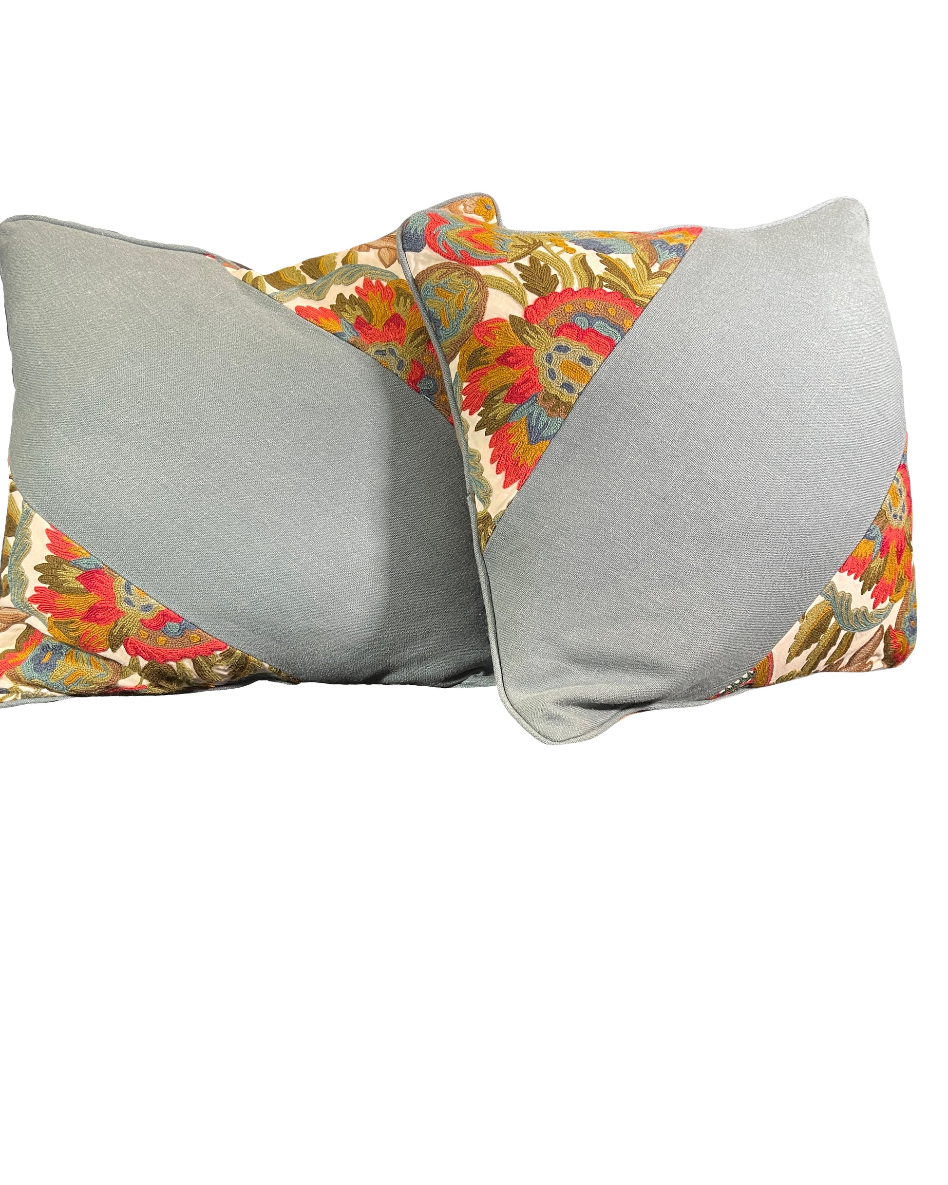 Pillow Cover, Set of 2, wool embroidery on linen ground