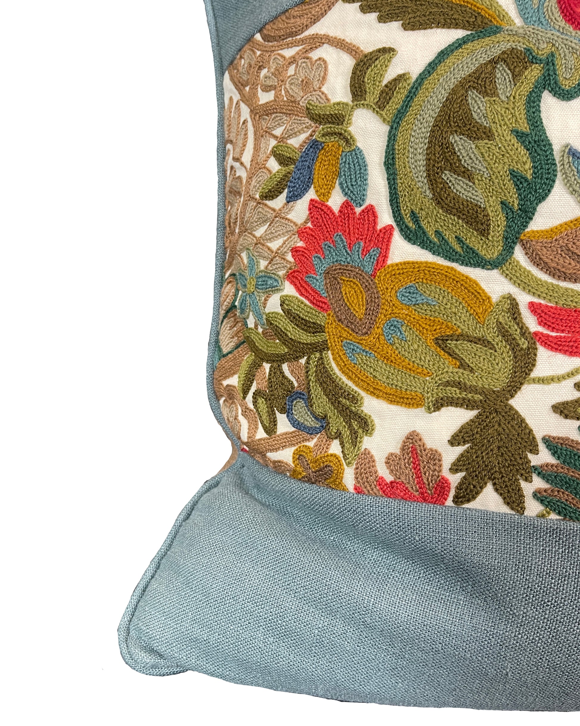 Pillow Cover, Set of 2, wool embroidery on linen ground