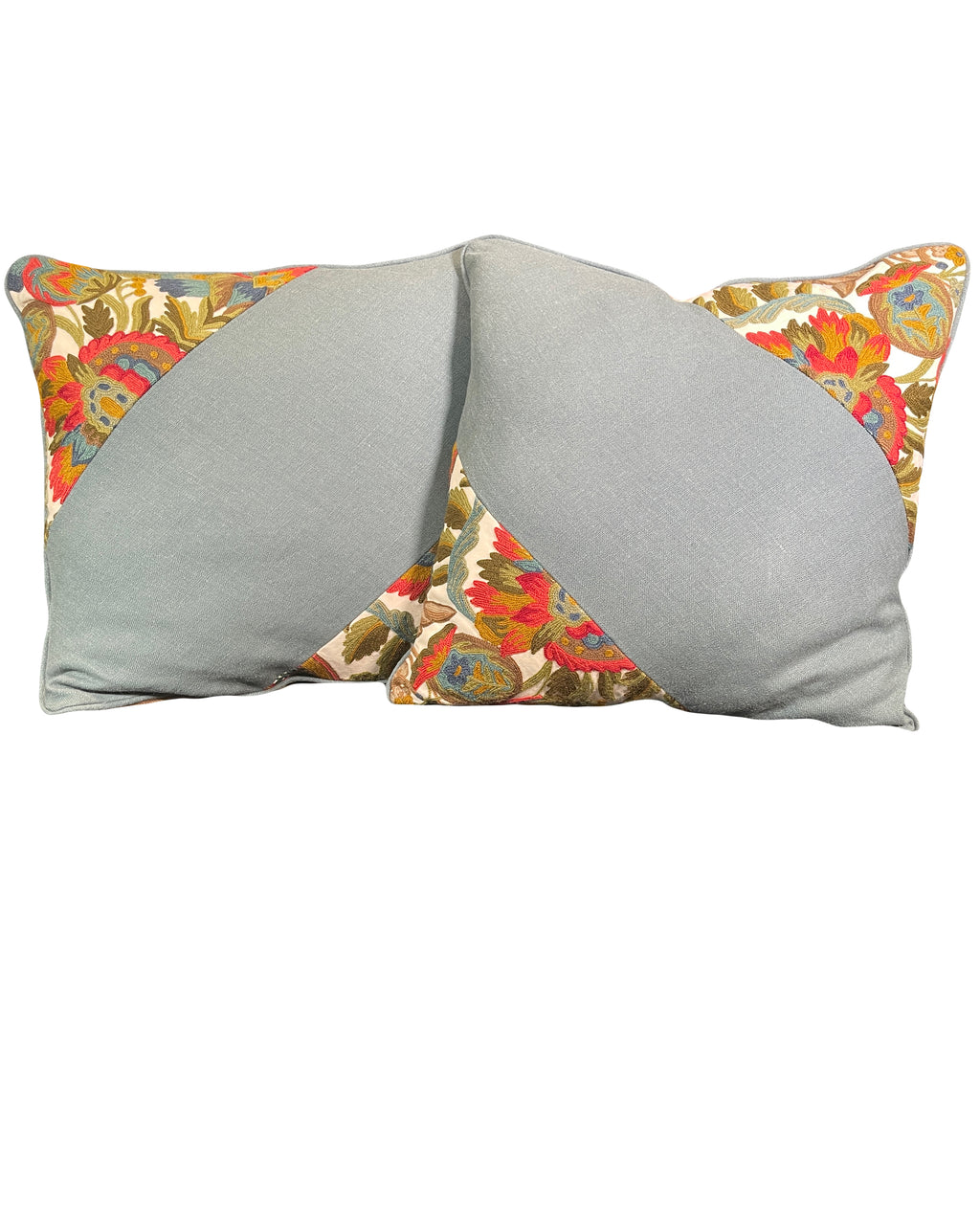 Pillow Cover, Set of 2, wool embroidery on linen ground