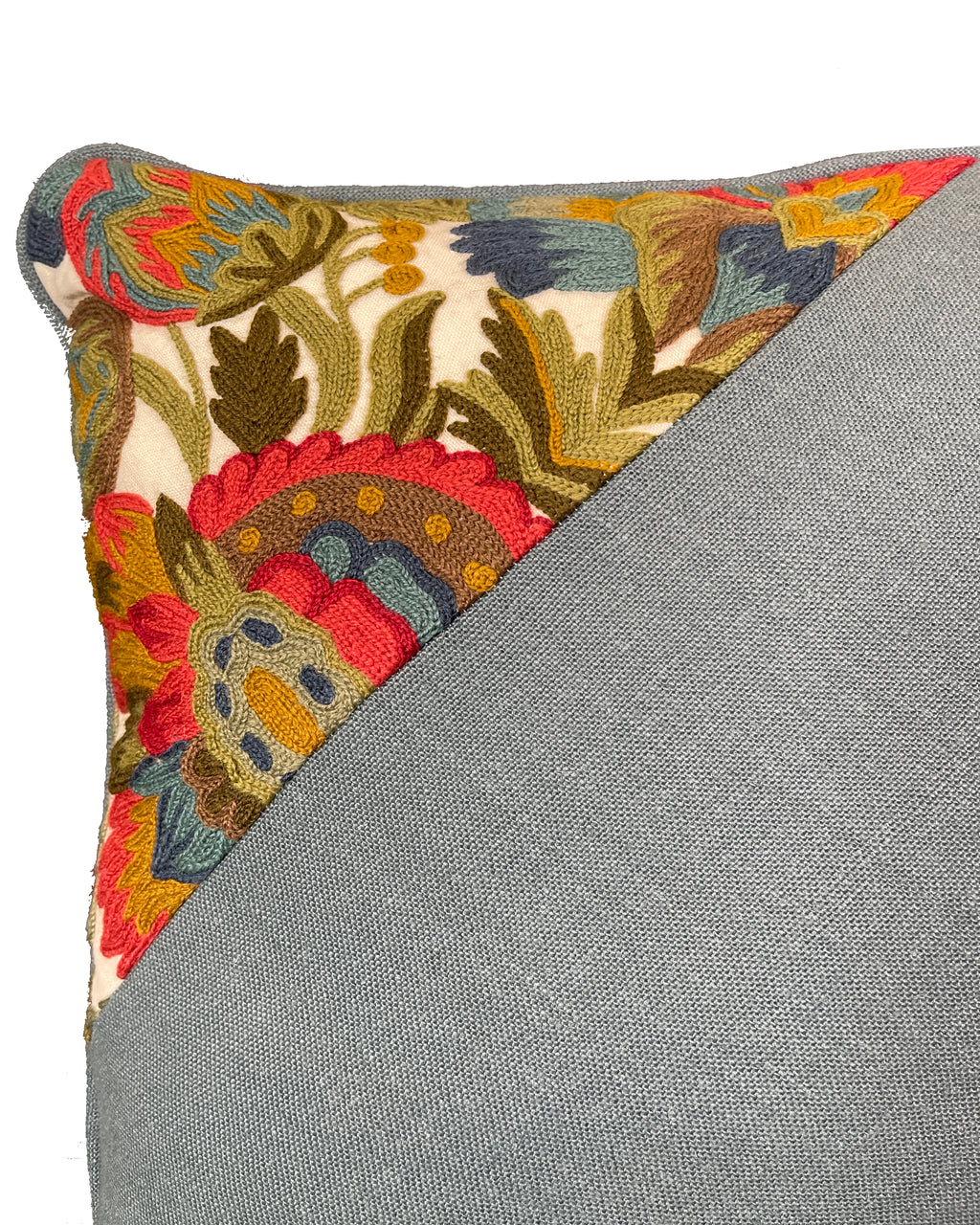 Pillow Cover, Set of 2, wool embroidery on linen ground