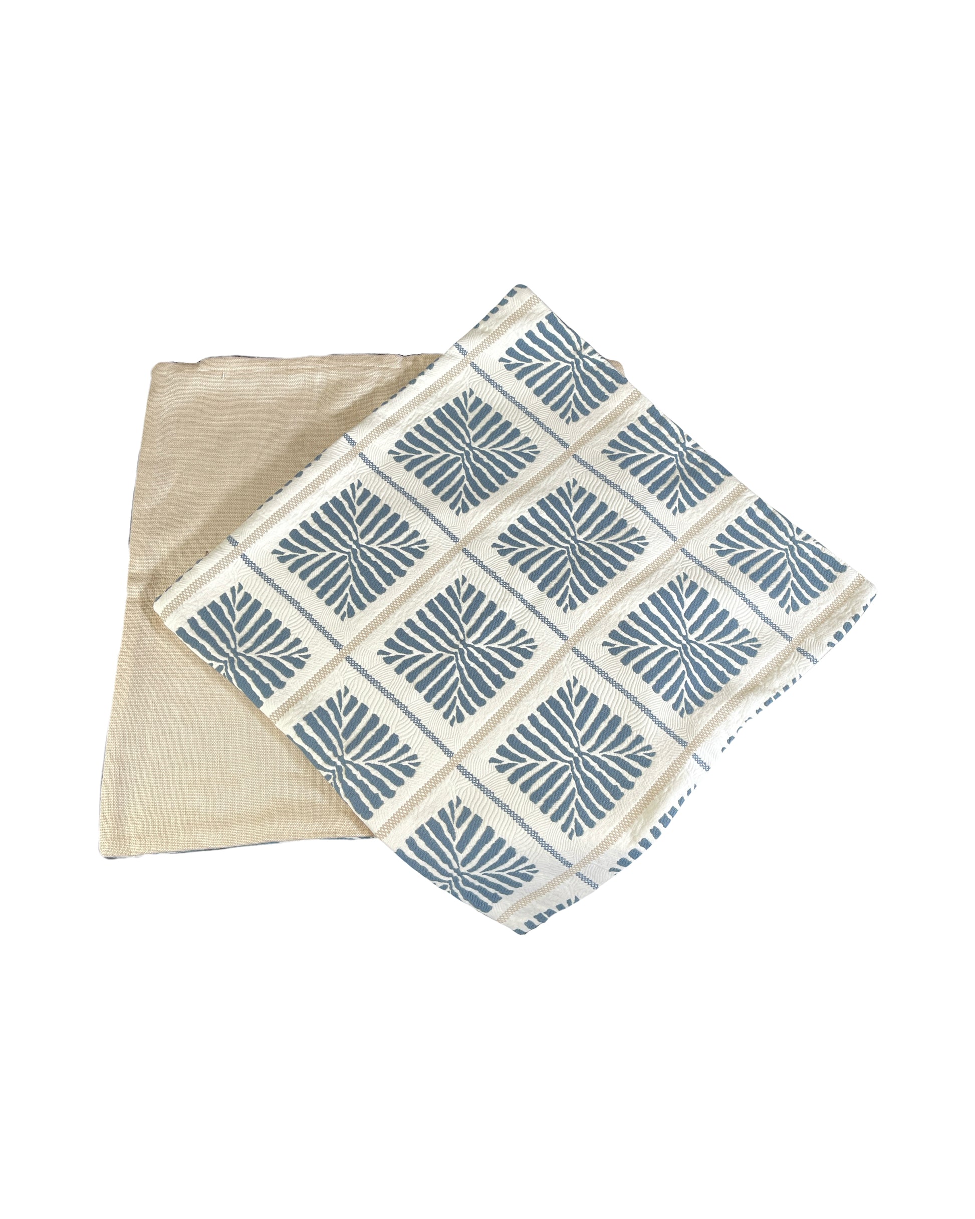 Pillow cover, set of 2, blue stripe squares, with zipper