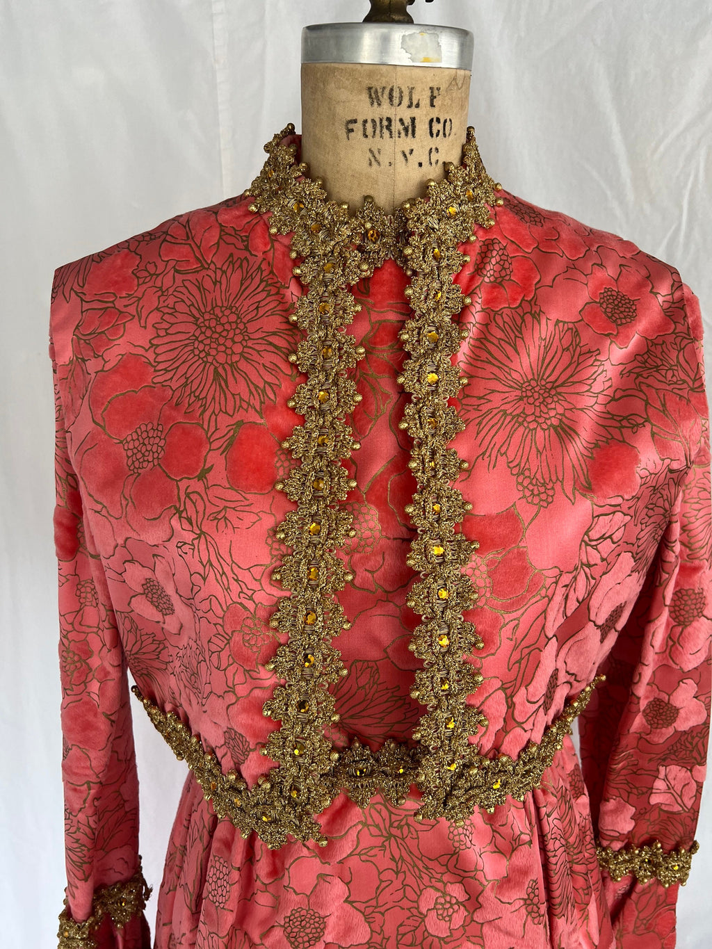 1960s Pink Silk Flocked Evening Gown