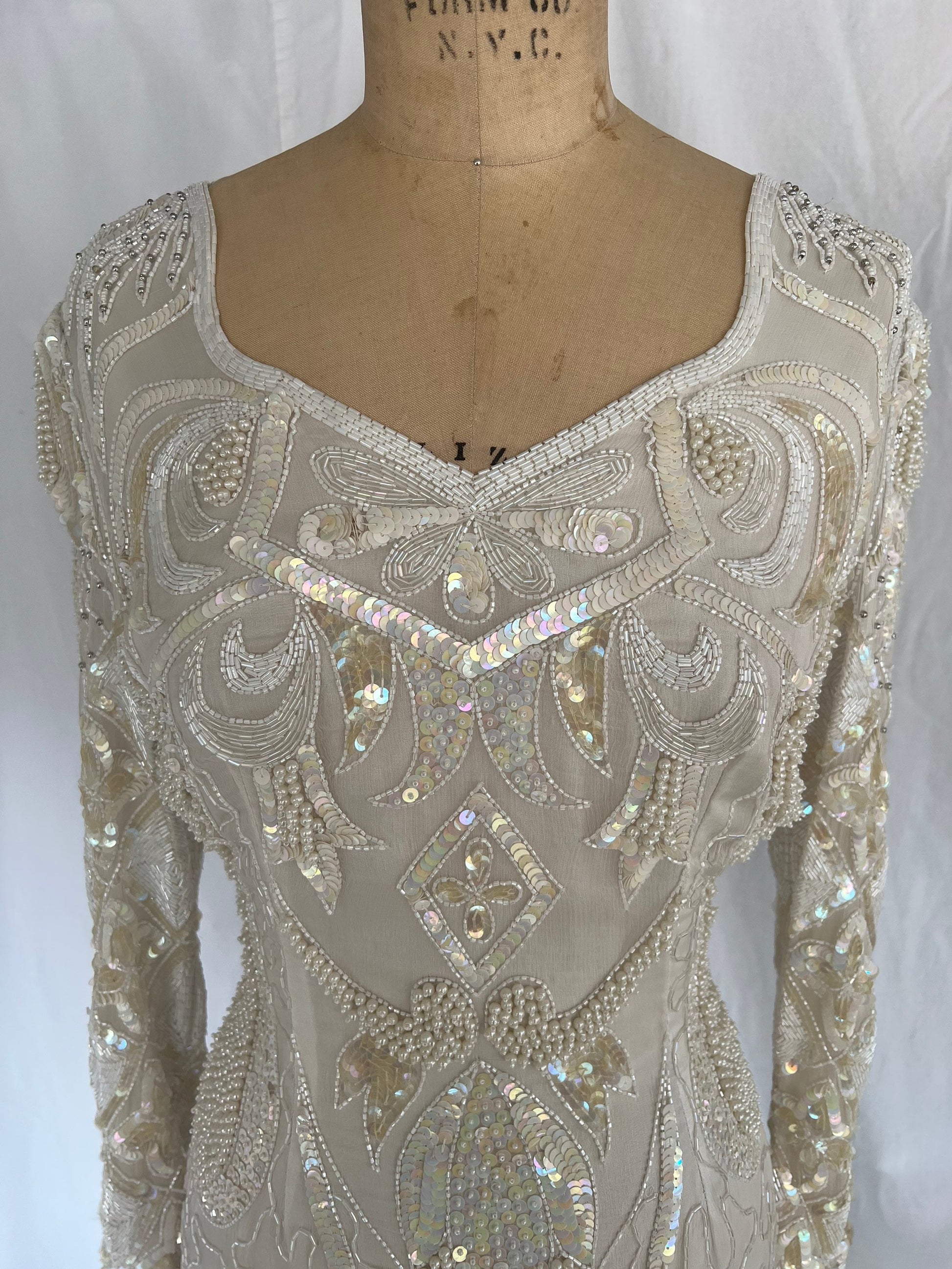 1980s Silk Sequin & Beaded Dress with Original Tags