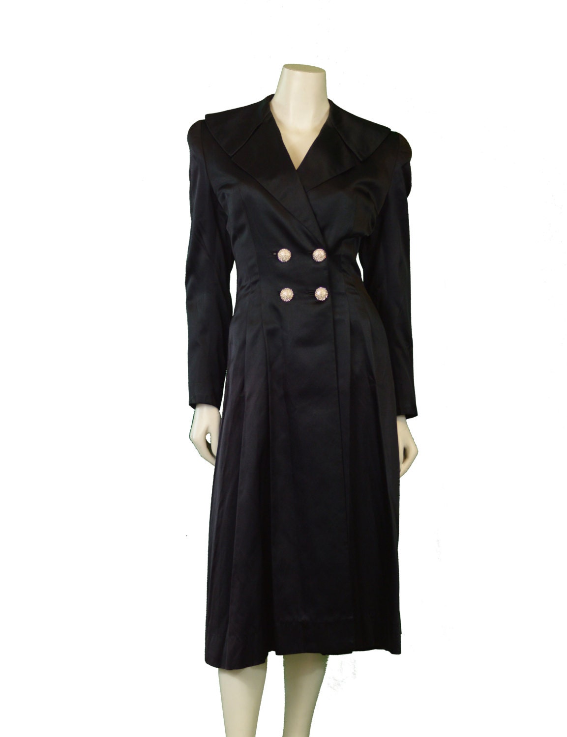 1970 Black Silk Satin Evening Coat by Jo Patullo