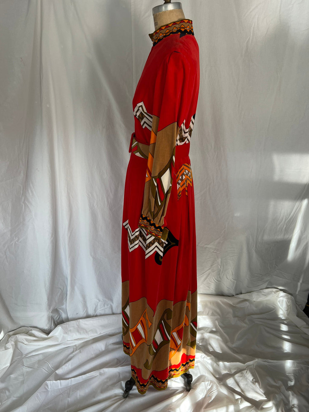 70s Red Abstract Print Dress