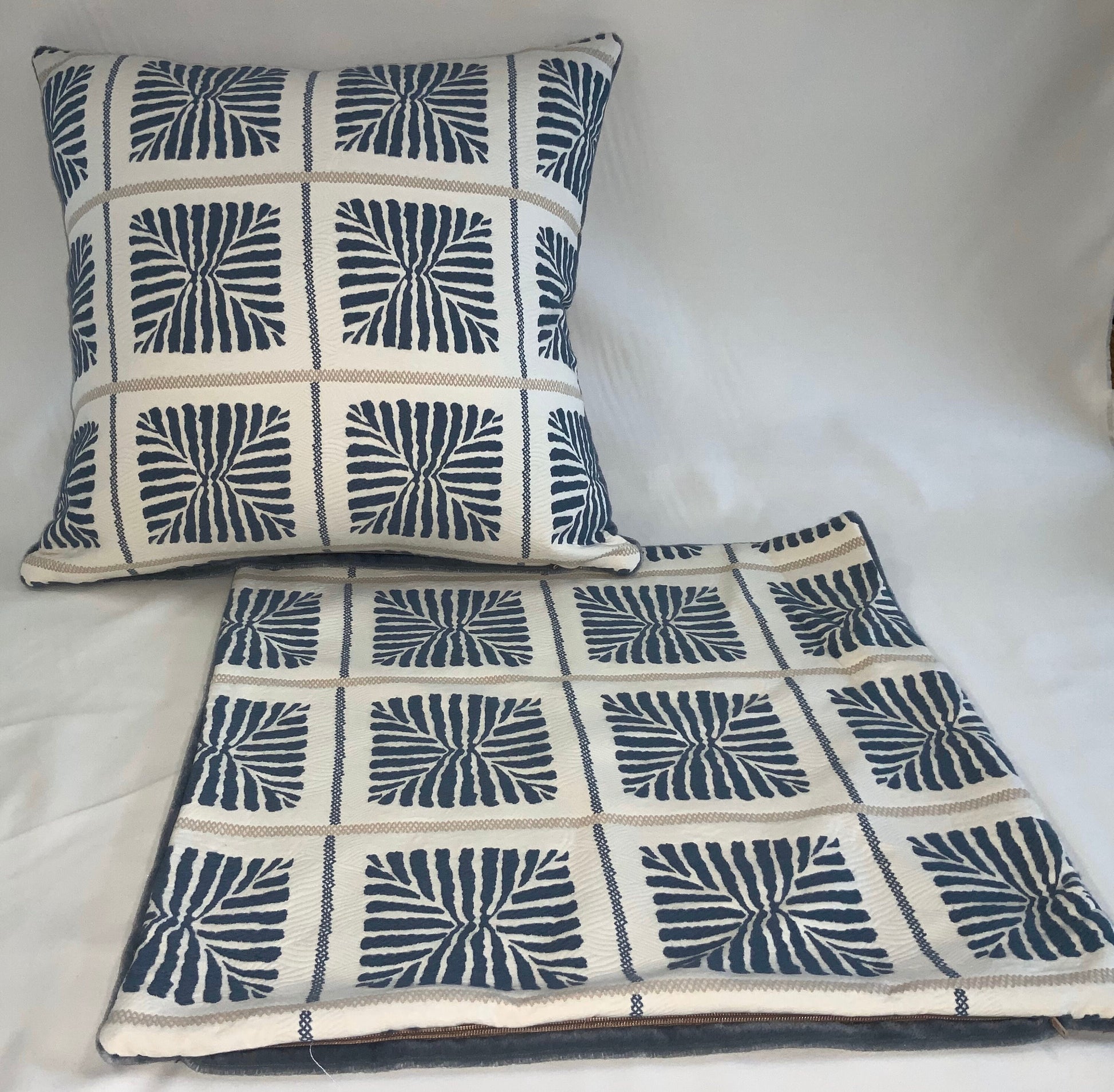 Pillow Cover, Set Of 2, Blue Zebra Stripe Squares, With Zipper