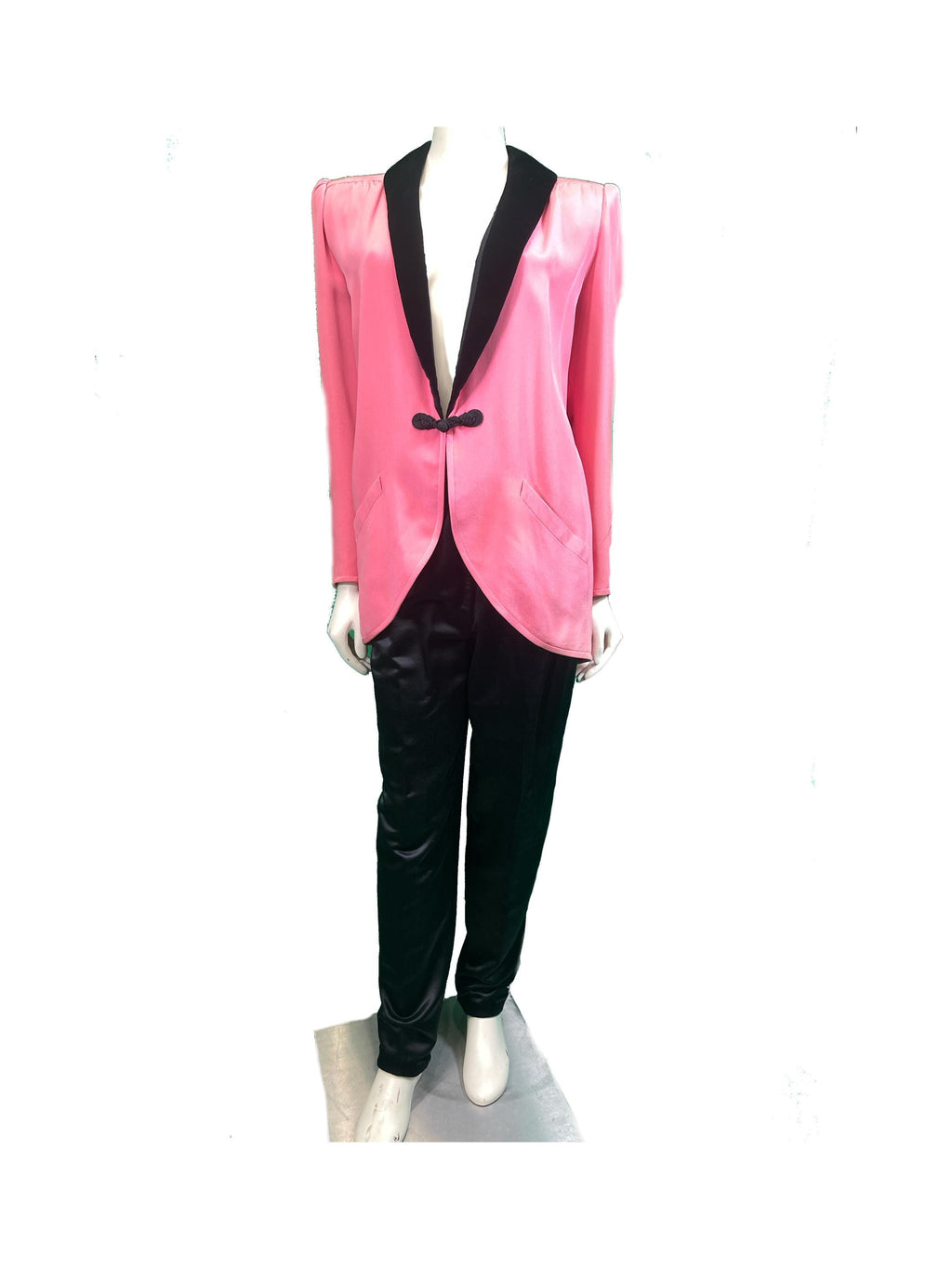 Valentino 1980s Pink Tux jacket with Black Satin Pants