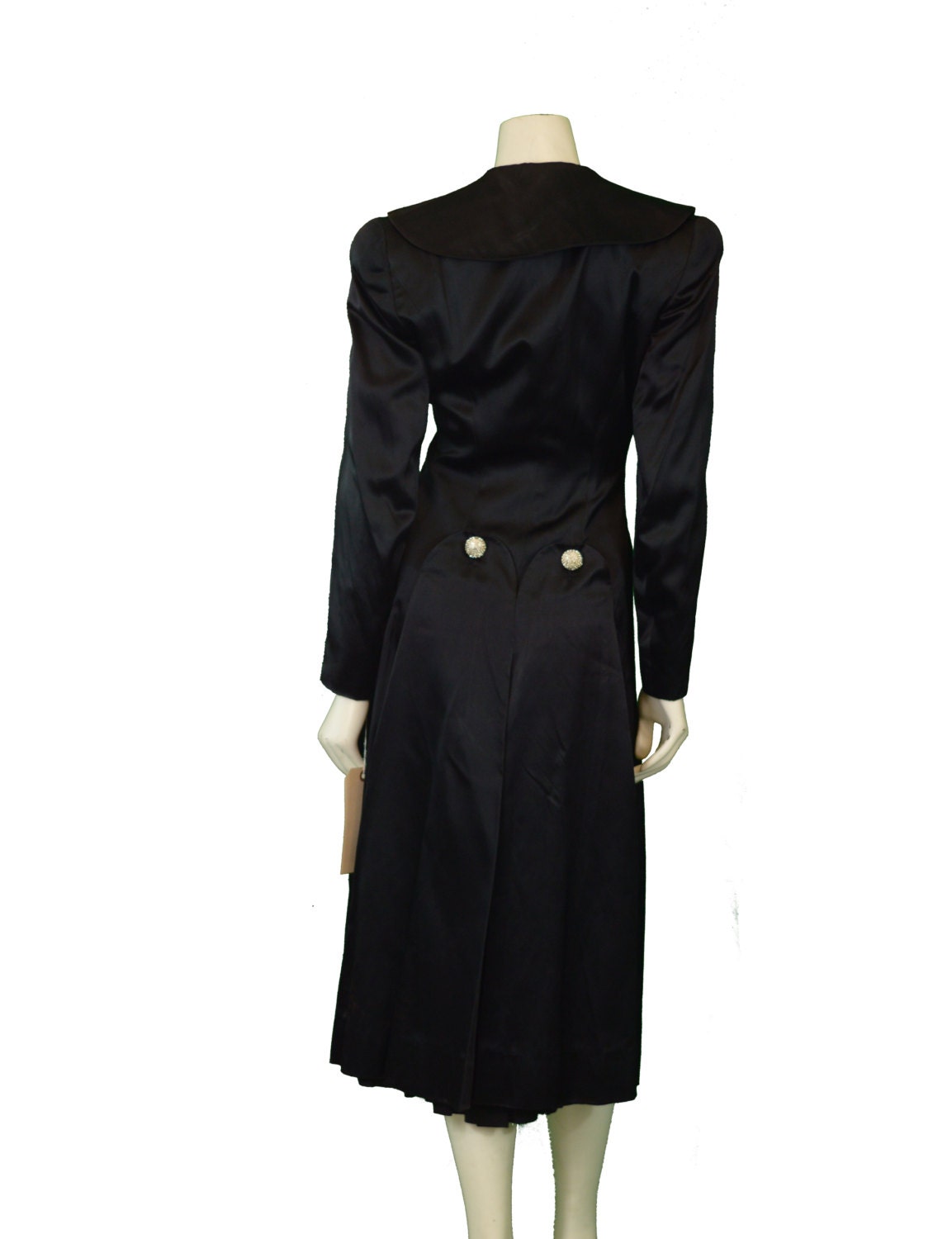 1970 Black Silk Satin Evening Coat by Jo Patullo