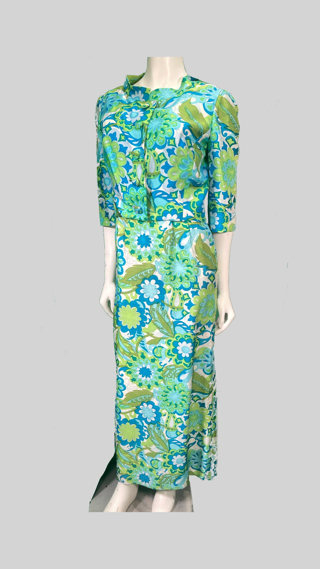 1970’s Silk Printed Sleeveless Dress with Jacket
