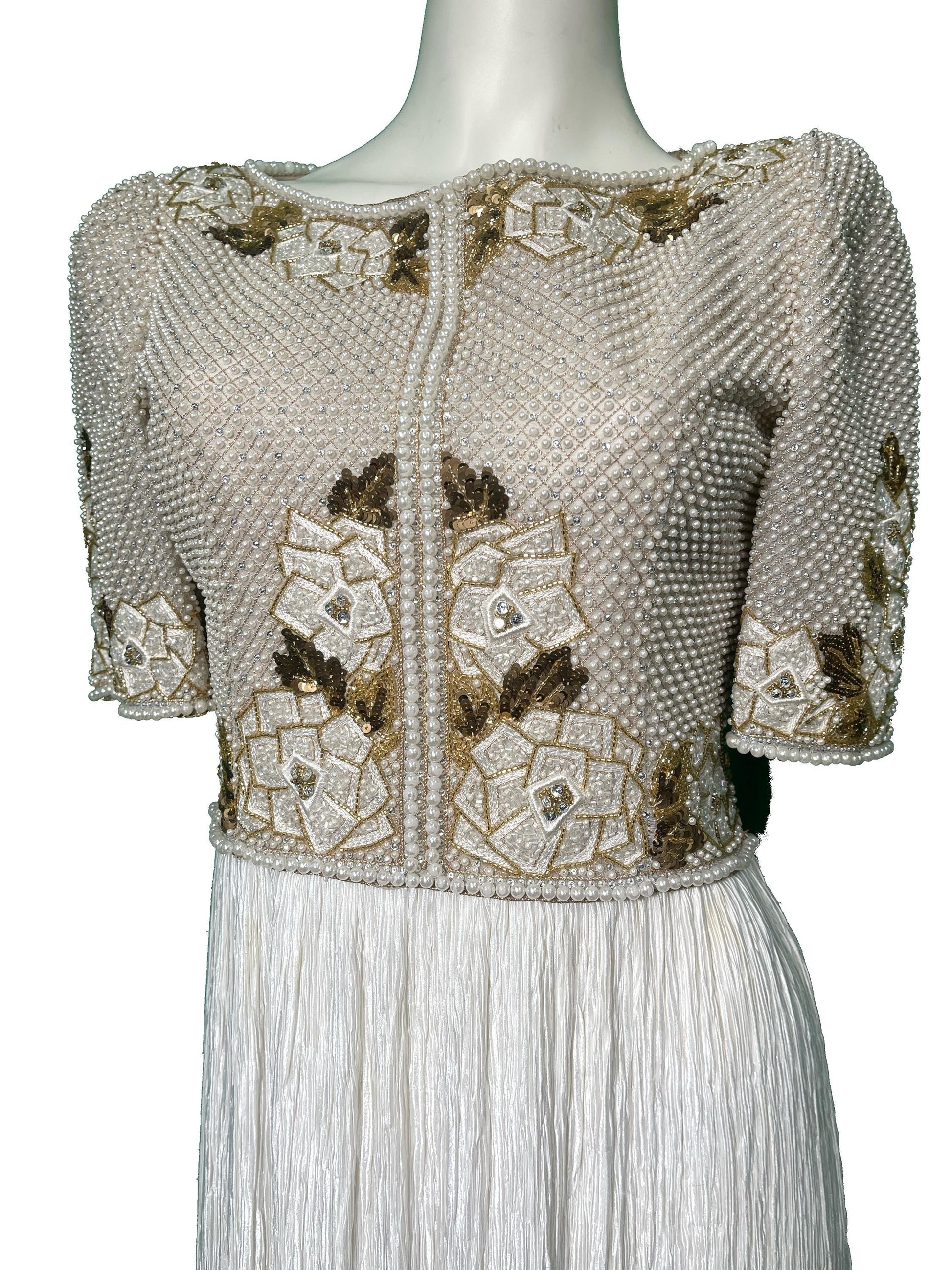 Mary McFadden Beaded Pleated Dress 1980