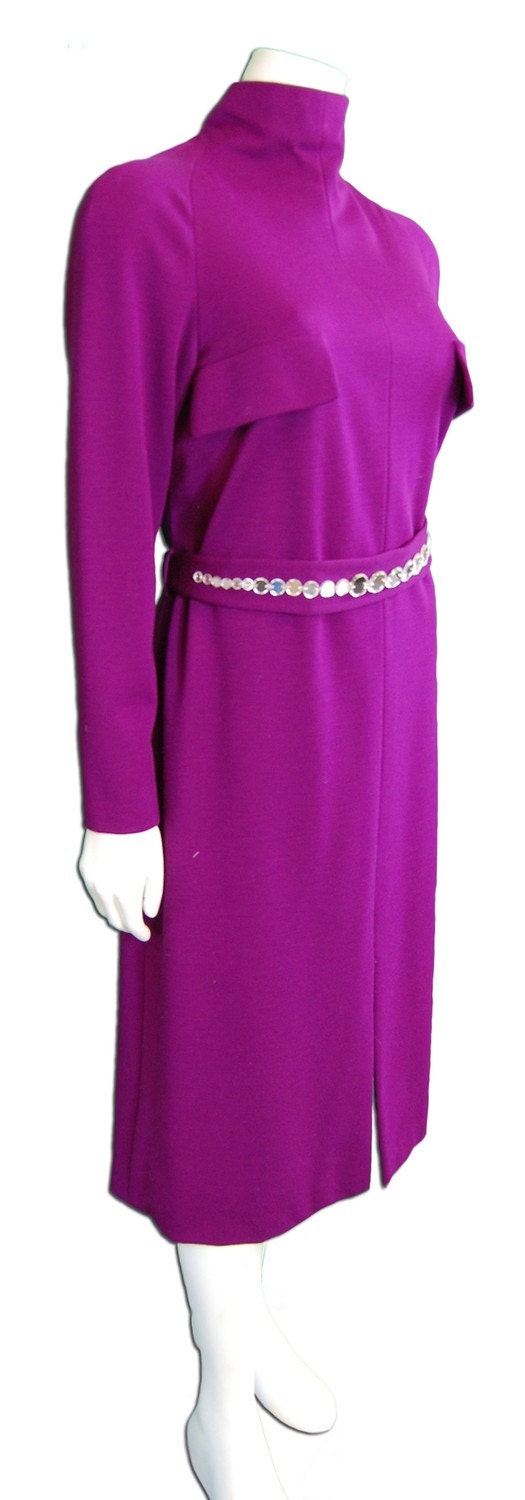 Pauline Trigere Plum Jersey Knit Dress