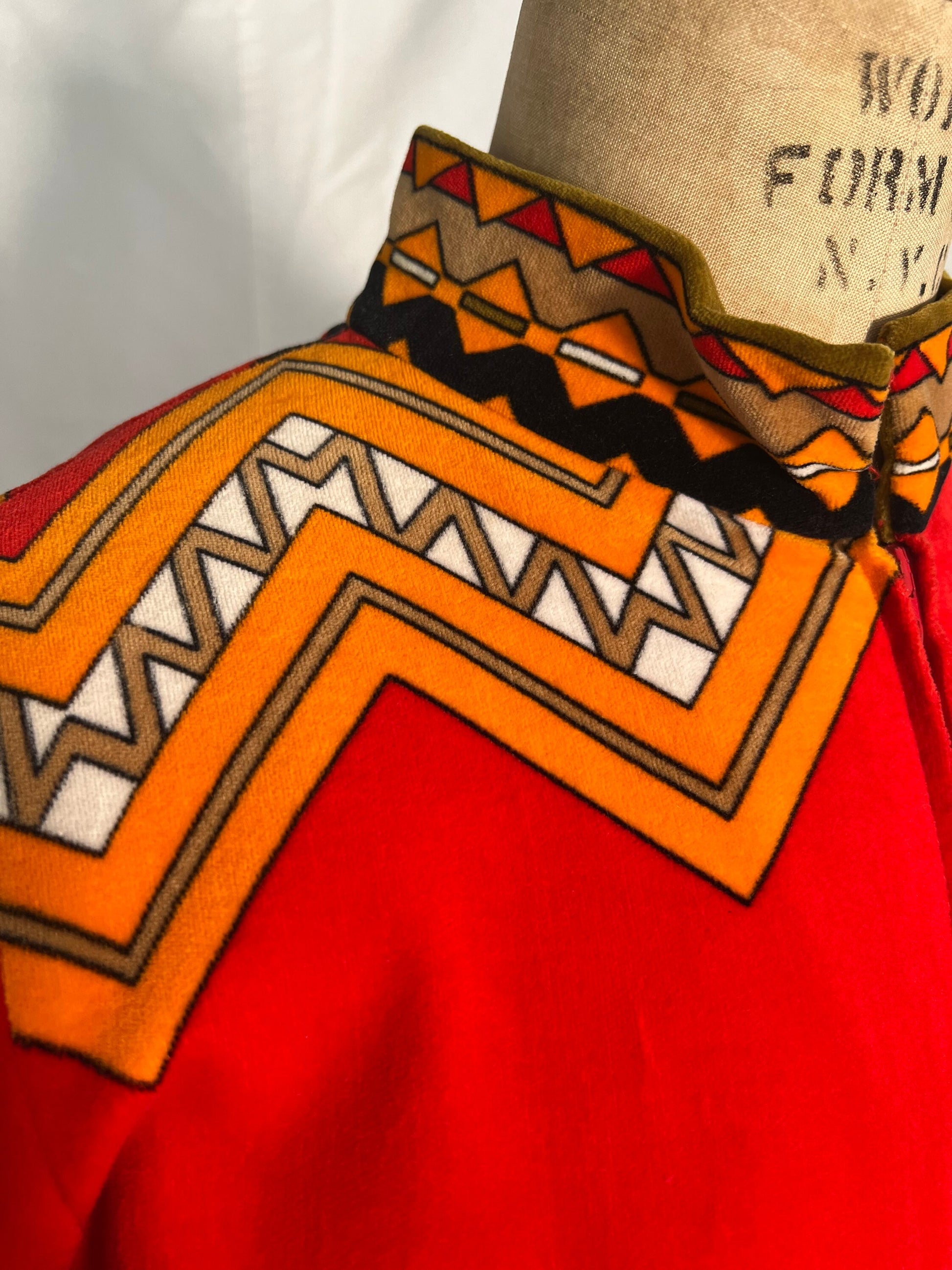 70s Red Abstract Print Dress