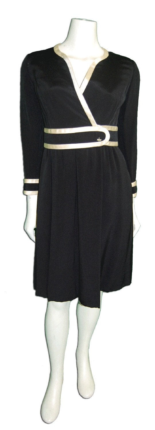 Oscar De la Renta Little Black Dress with white details circa 1960