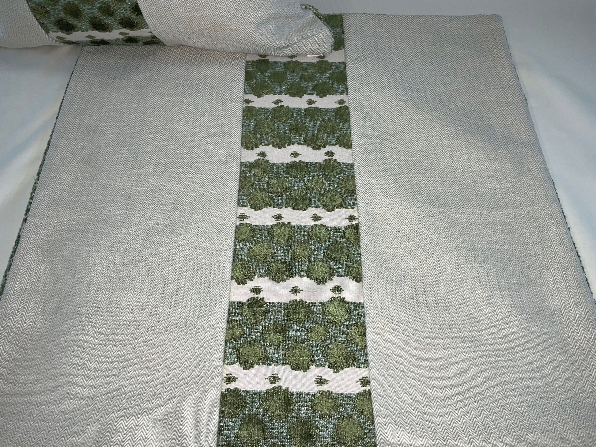 Pillow Cover, Set Of 2, Green Stripe & Bursts Center, Zig Zag Pattern Sides