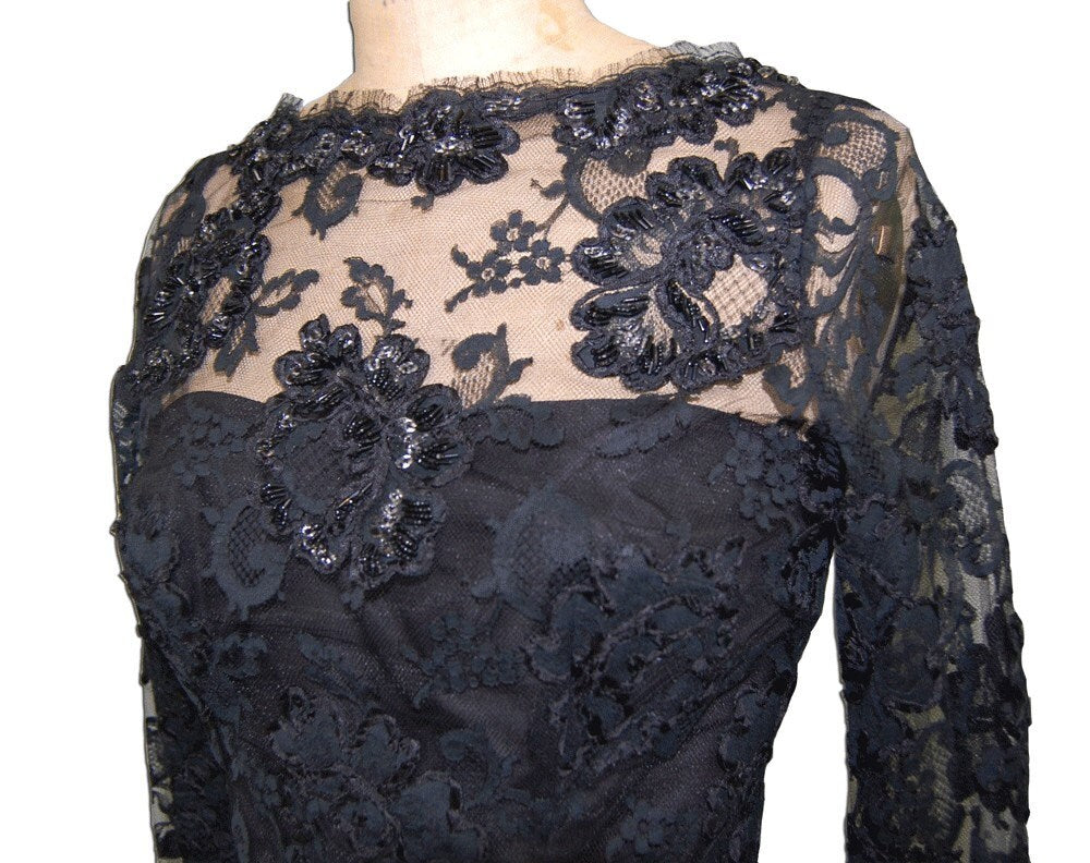 Black Beaded Lace Dress