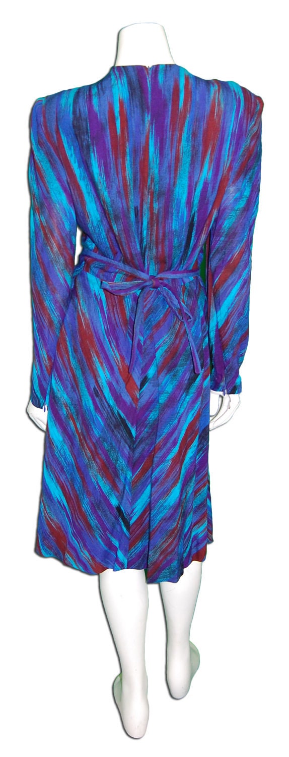 1980s Vintage Pauline Trigere Silk Paint Brush Dress