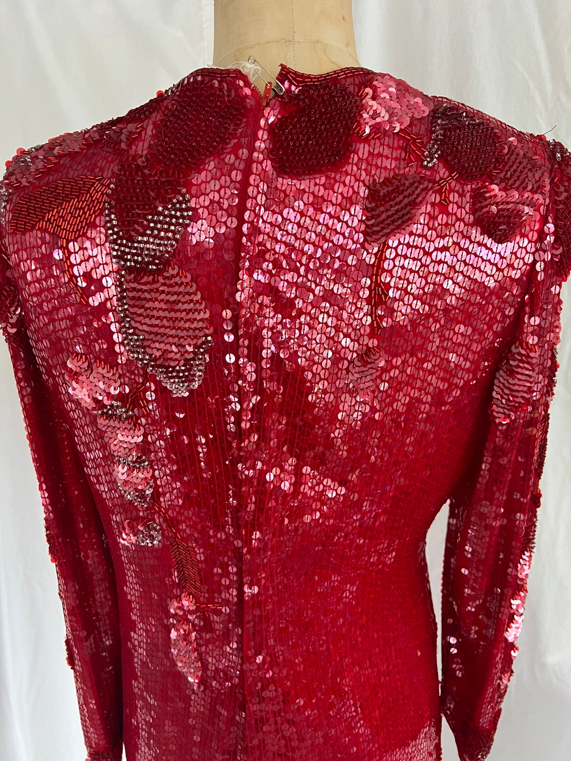 Hand beaded Long Sleeve Silk Gown