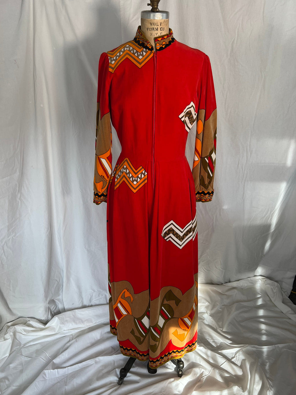 70s Red Abstract Print Dress