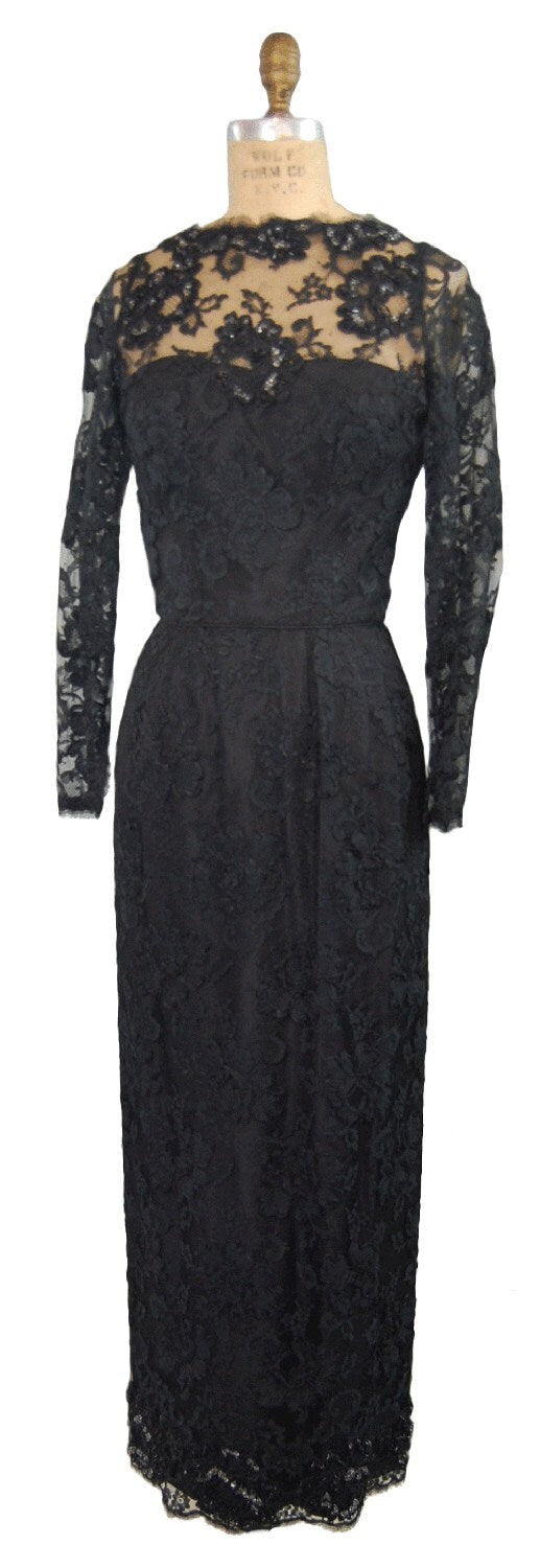 Black Beaded Lace Dress
