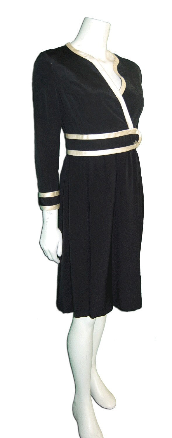 Oscar De la Renta Little Black Dress with white details circa 1960