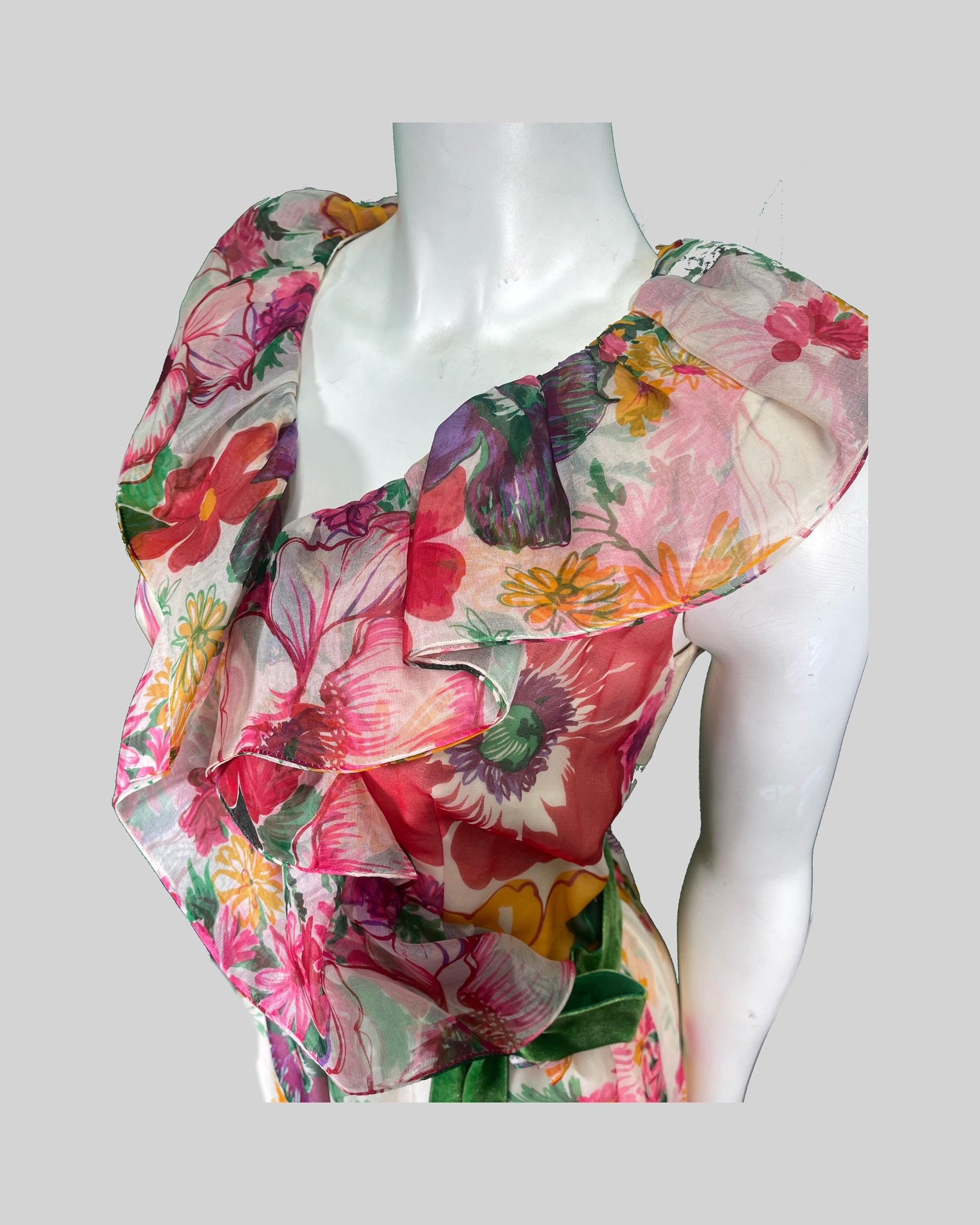 1970s Printed Silk Party Dress