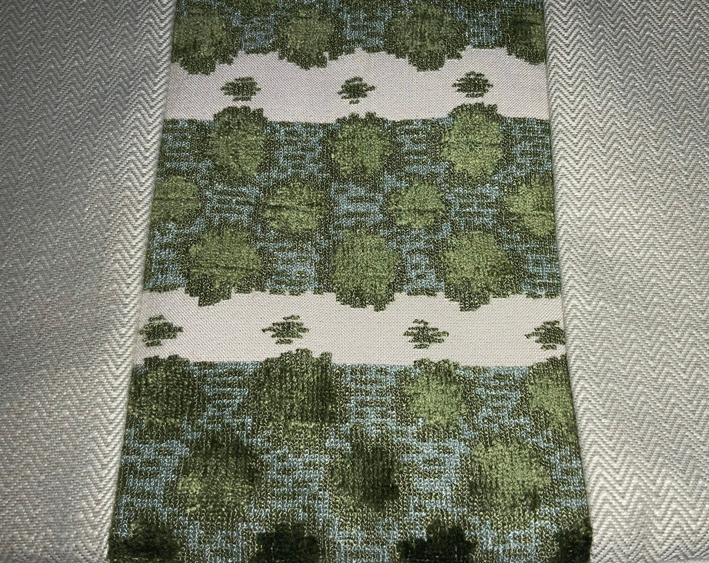 Pillow Cover, Set Of 2, Green Stripe & Bursts Center, Zig Zag Pattern Sides