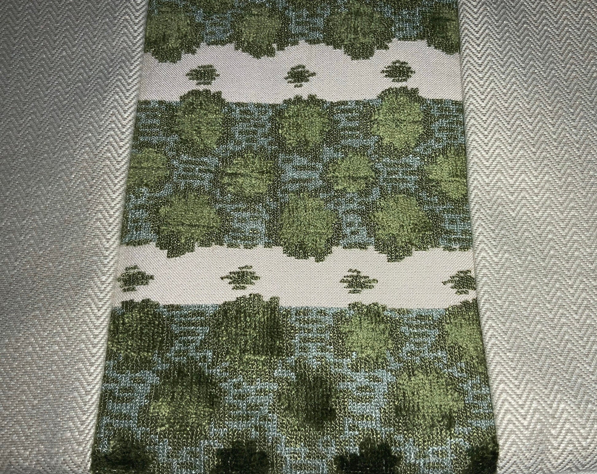 Pillow Cover, Set Of 2, Green Stripe & Bursts Center, Zig Zag Pattern Sides