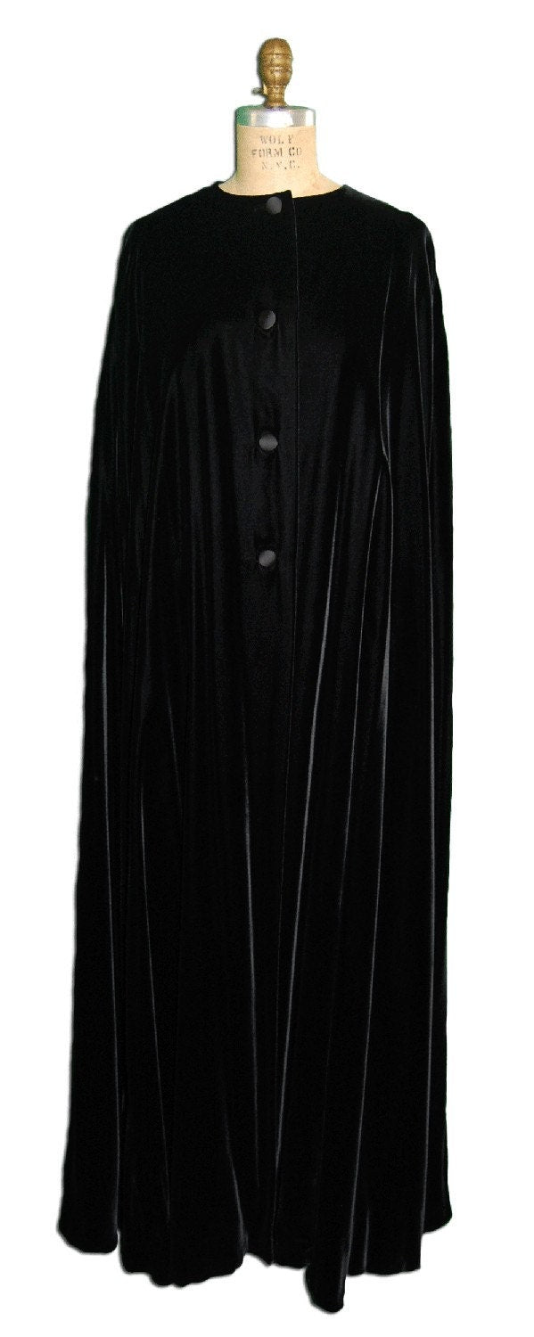 1980s Vintage Black Silk Velvet Cape