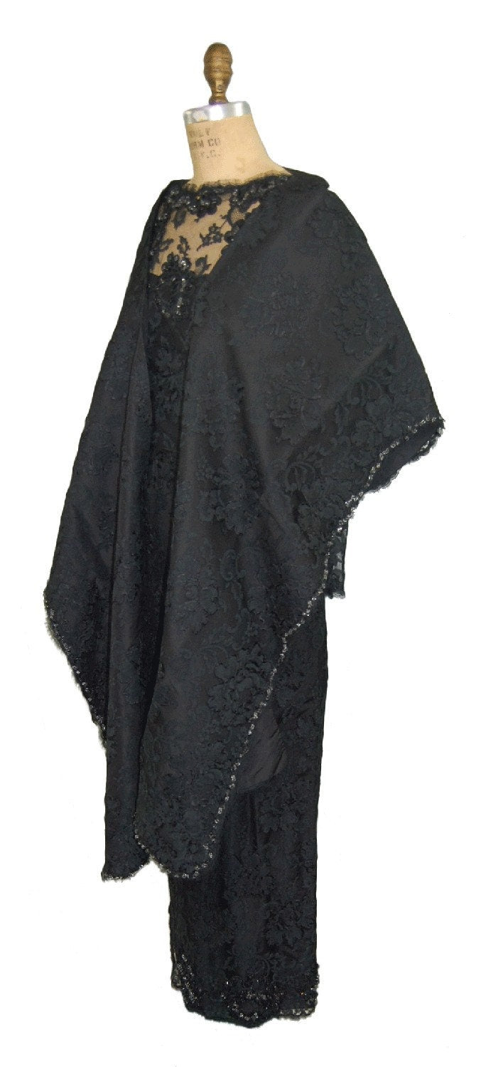 Black Beaded Lace Dress